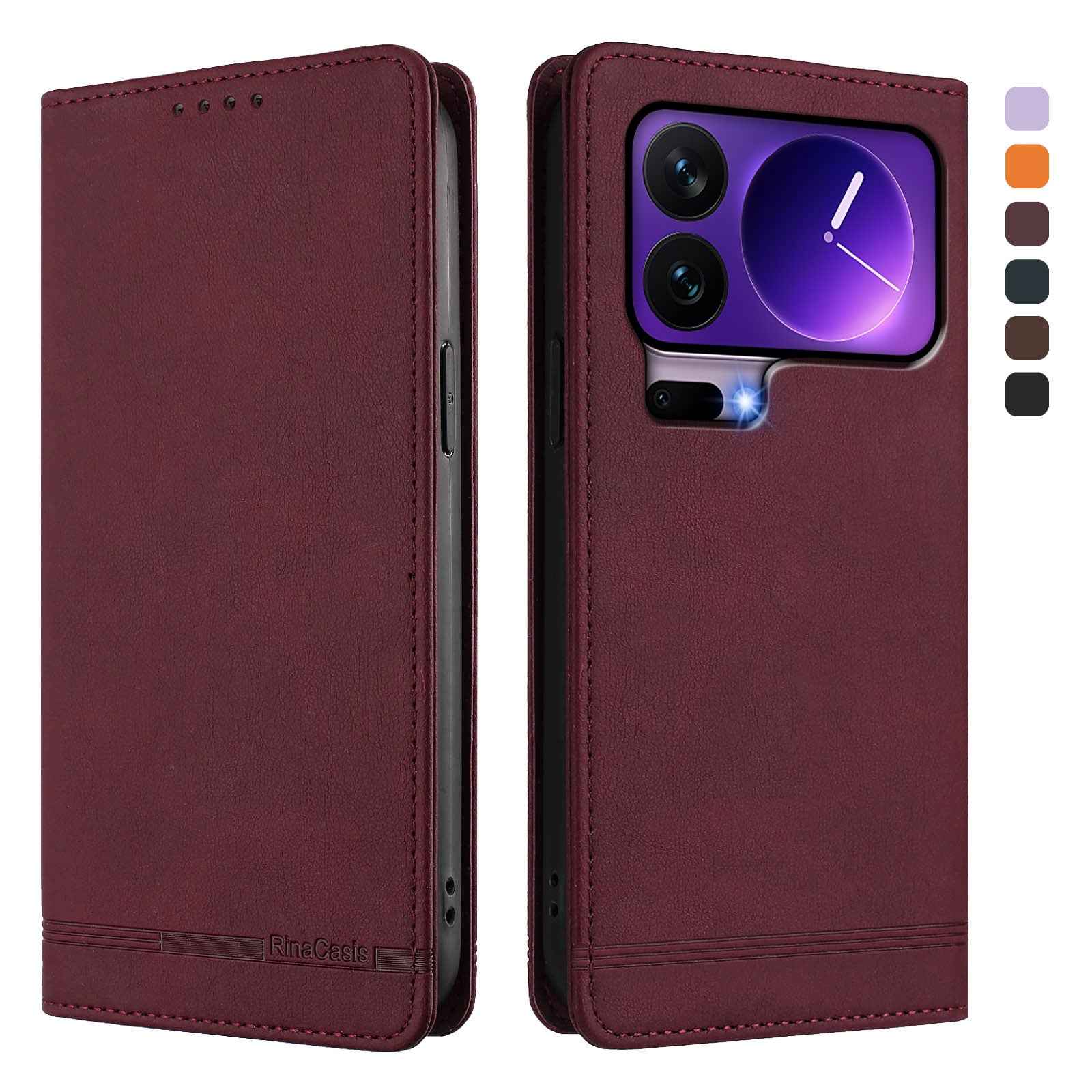 For Xiaomi 17 Pro Case RINACASIS RC23 RFID Blocking Wallet Stand PU Leather Phone Cover - Wine Red