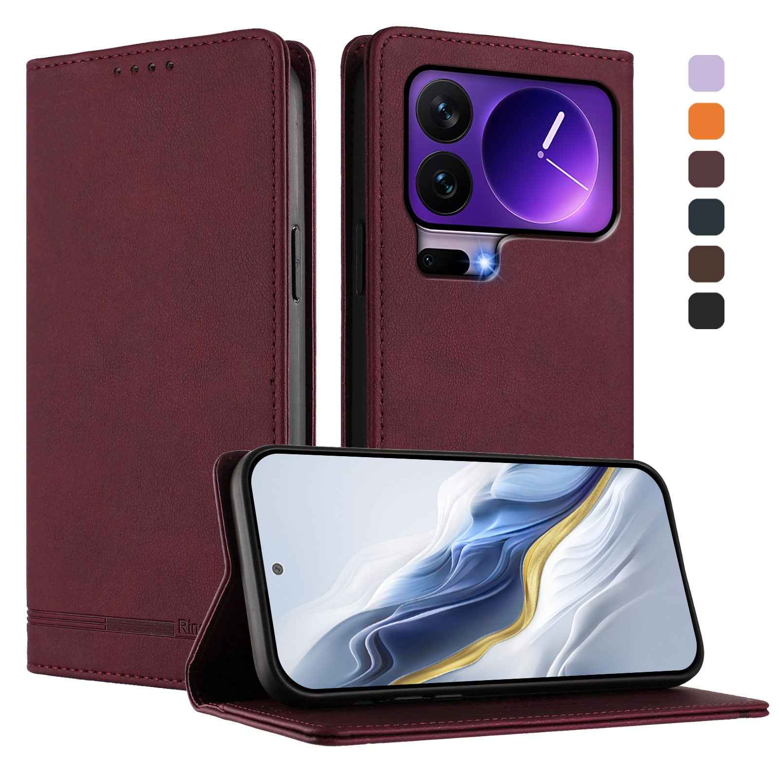 For Xiaomi 17 Pro Case RINACASIS RC23 RFID Blocking Wallet Stand PU Leather Phone Cover - Wine Red