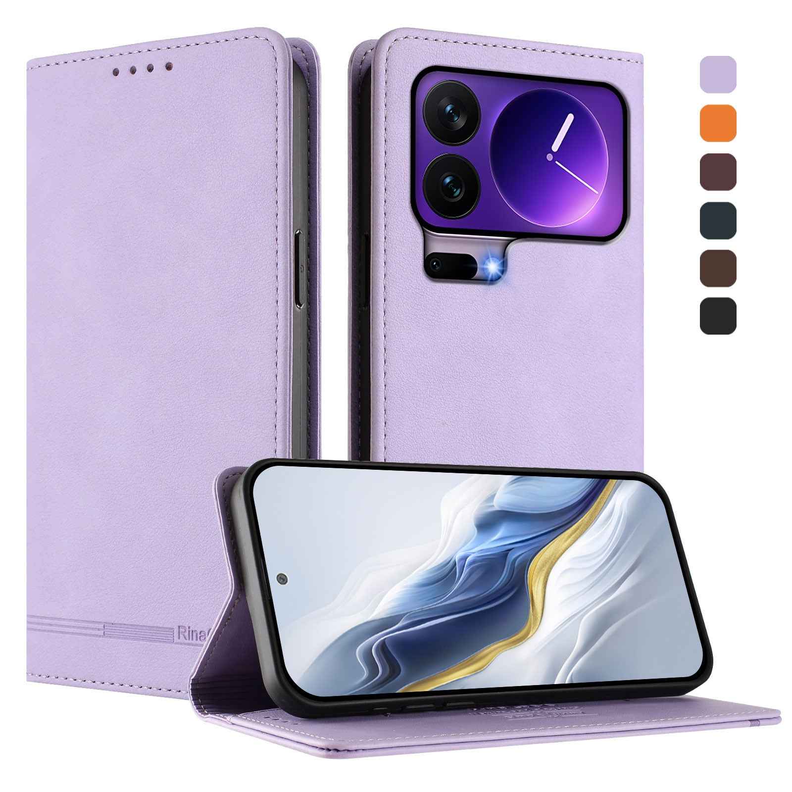 For Xiaomi 17 Pro Case RINACASIS RC23 RFID Blocking Wallet Stand PU Leather Phone Cover - Light Purple