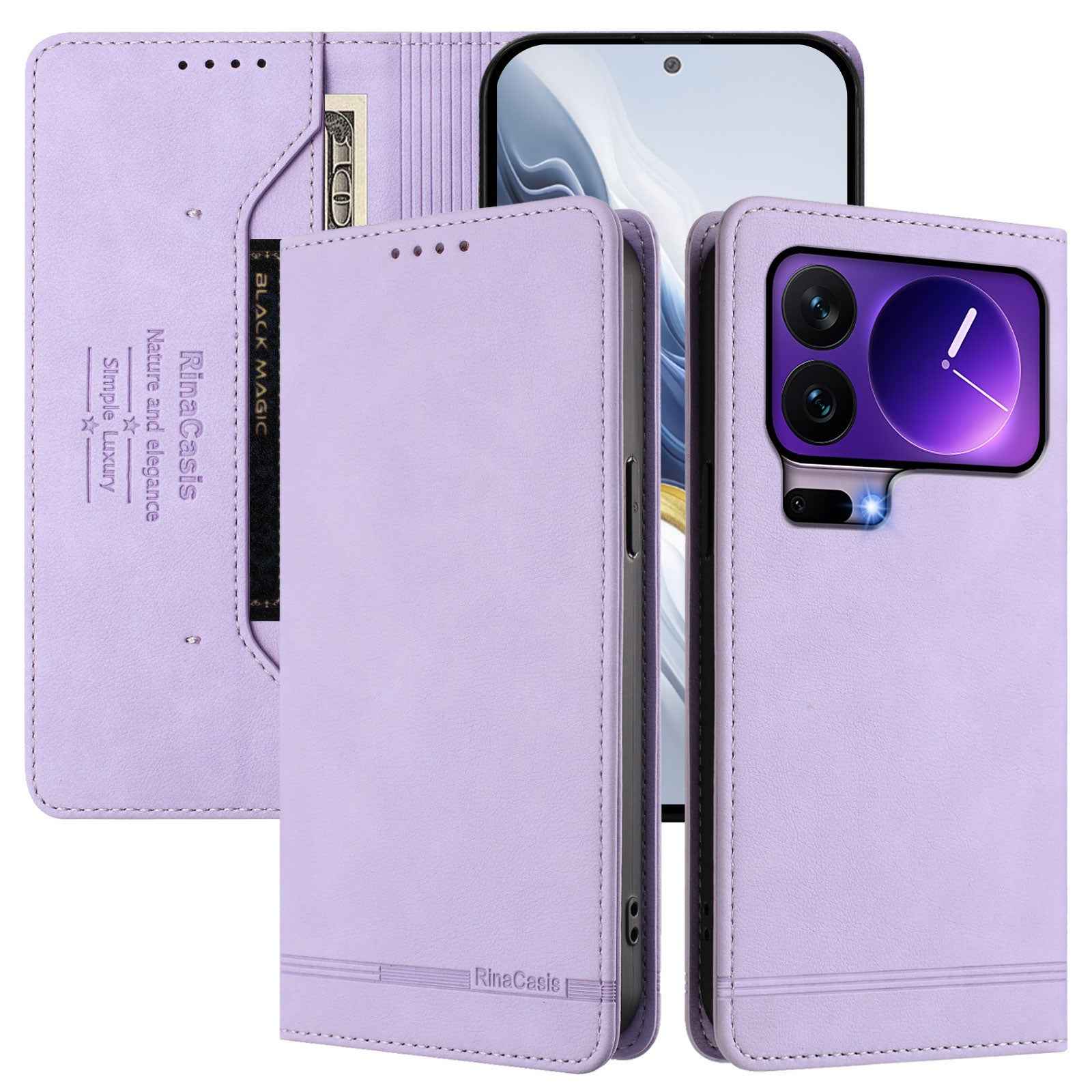 For Xiaomi 17 Pro Case RINACASIS RC23 RFID Blocking Wallet Stand PU Leather Phone Cover - Light Purple