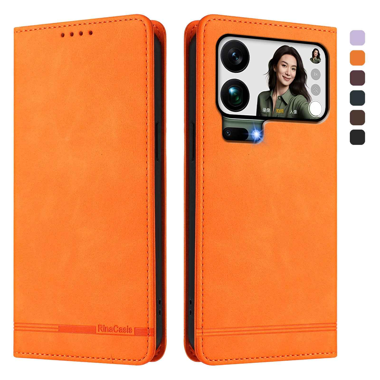For Xiaomi 17 Pro Case RINACASIS RC23 RFID Blocking Wallet Stand PU Leather Phone Cover - Orange