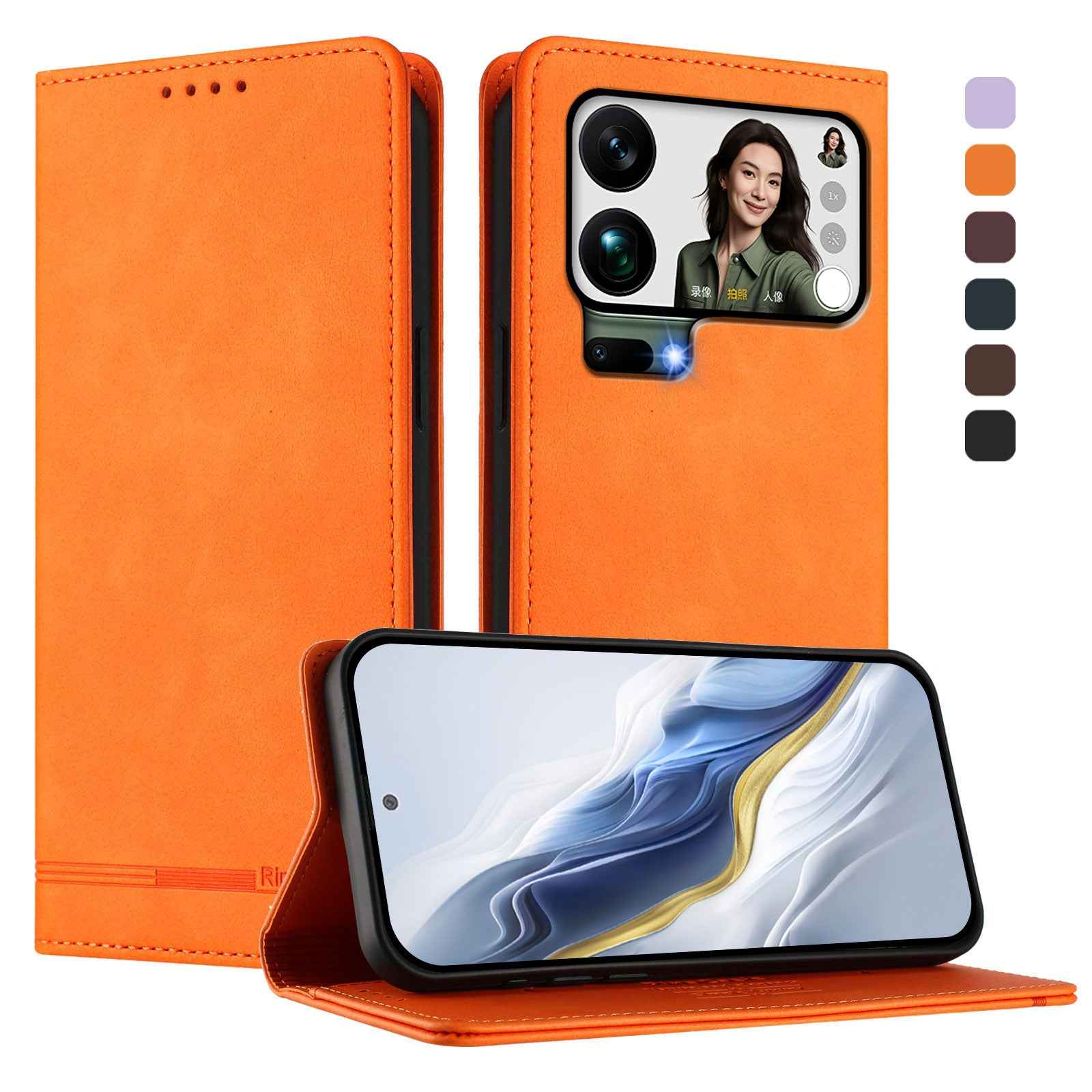 For Xiaomi 17 Pro Case RINACASIS RC23 RFID Blocking Wallet Stand PU Leather Phone Cover - Orange