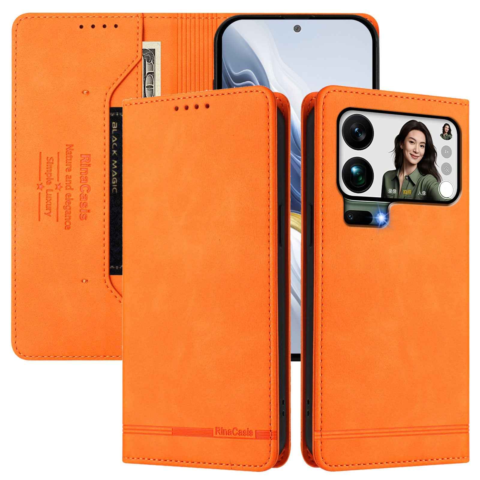 For Xiaomi 17 Pro Case RINACASIS RC23 RFID Blocking Wallet Stand PU Leather Phone Cover - Orange