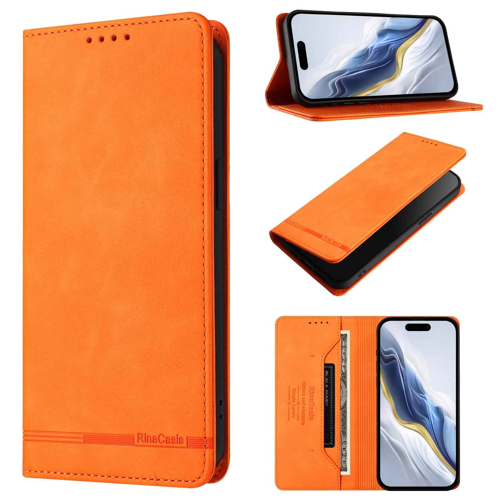 For Xiaomi 17 Pro Case RINACASIS RC23 RFID Blocking Wallet Stand PU Leather Phone Cover - Orange