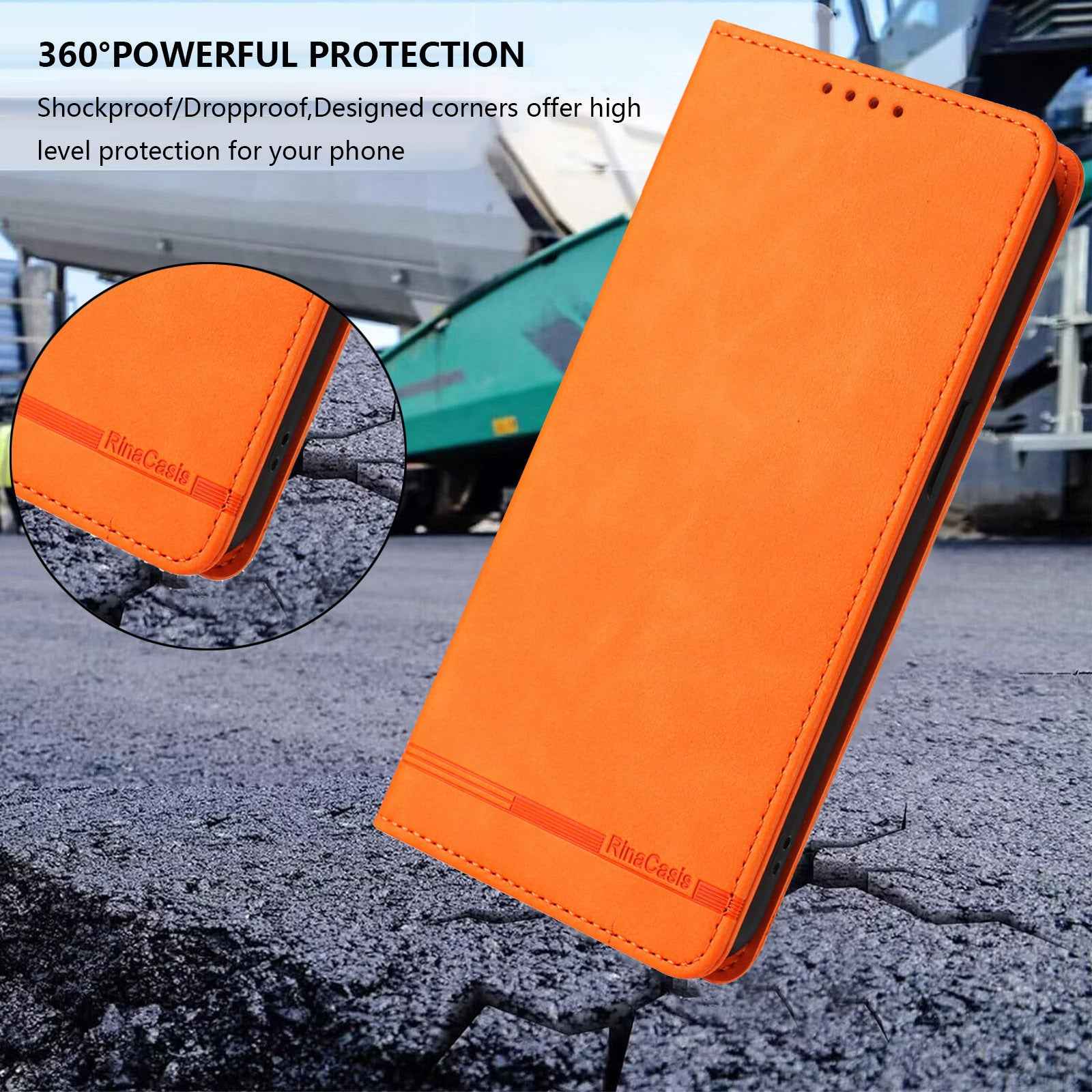 For Xiaomi 17 Pro Case RINACASIS RC23 RFID Blocking Wallet Stand PU Leather Phone Cover - Orange