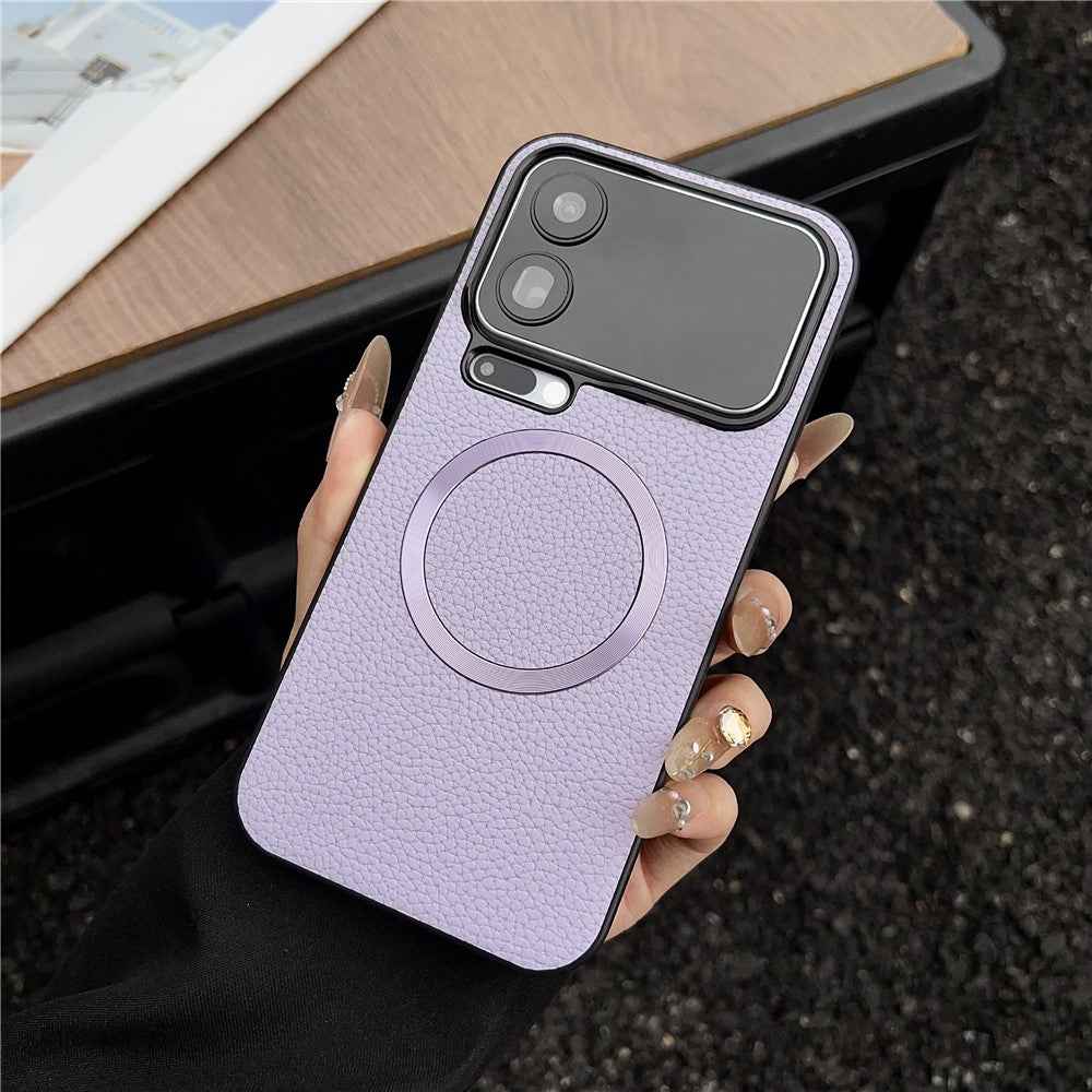 For Xiaomi 17 Pro Magnetic Case Litchi Texture PU Leather + TPU Phone Back Cover - Purple