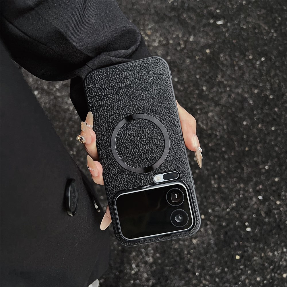 For Xiaomi 17 Pro Max Magnetic Case Litchi Texture PU Leather + TPU Phone Back Cover - Black