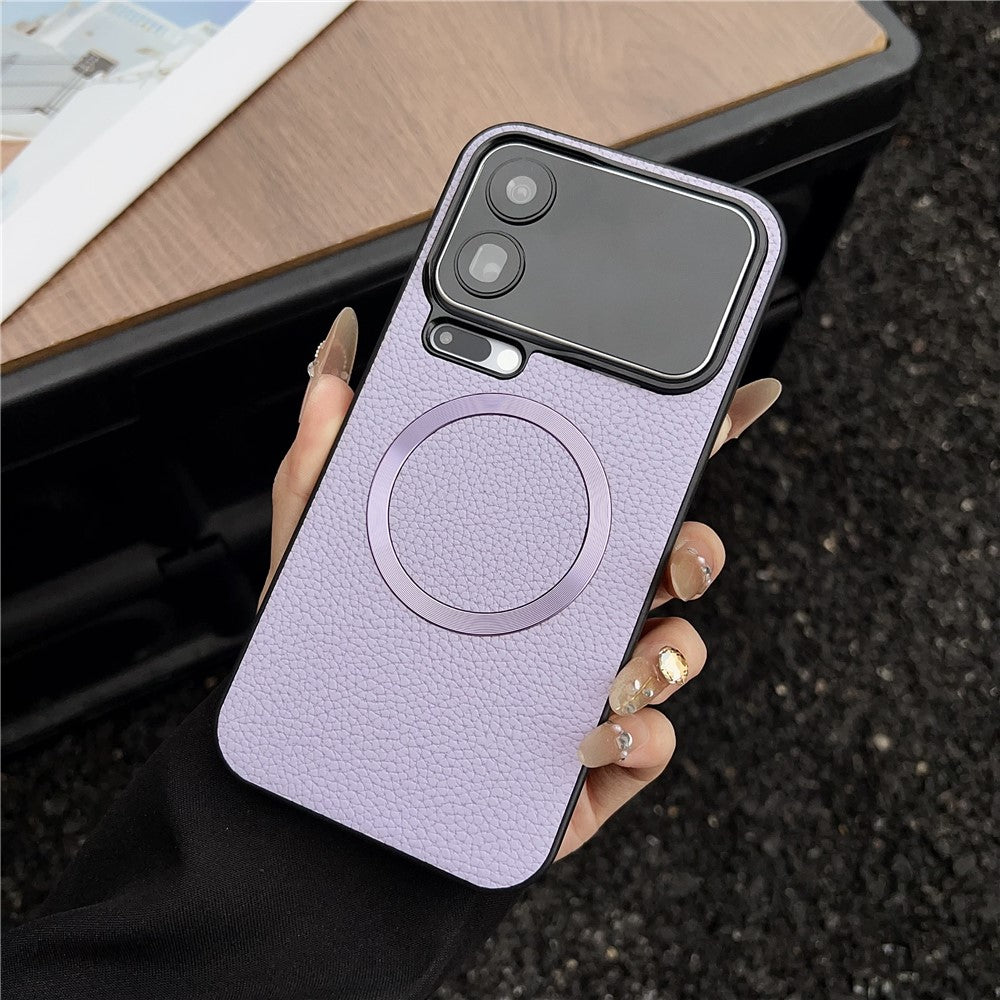 For Xiaomi 17 Pro Max Magnetic Case Litchi Texture PU Leather + TPU Phone Back Cover - Purple