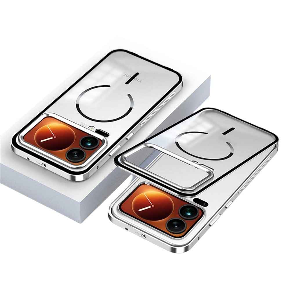 For Xiaomi 17 Pro Magnetic Case Aluminium Alloy PC Matte Phone Cover Pop-Up Snap Lock - Silver