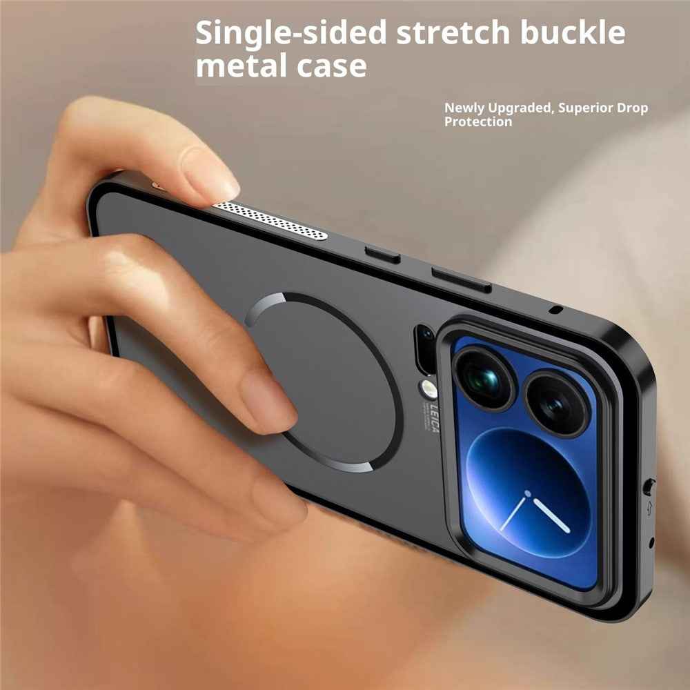 For Xiaomi 17 Pro Magnetic Case Aluminium Alloy PC Matte Phone Cover Pop-Up Snap Lock - Silver