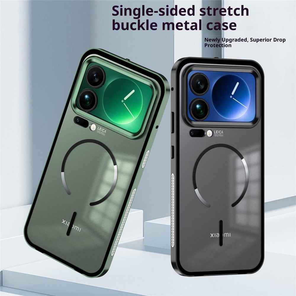 For Xiaomi 17 Pro Magnetic Case Aluminium Alloy PC Matte Phone Cover Pop-Up Snap Lock - Silver