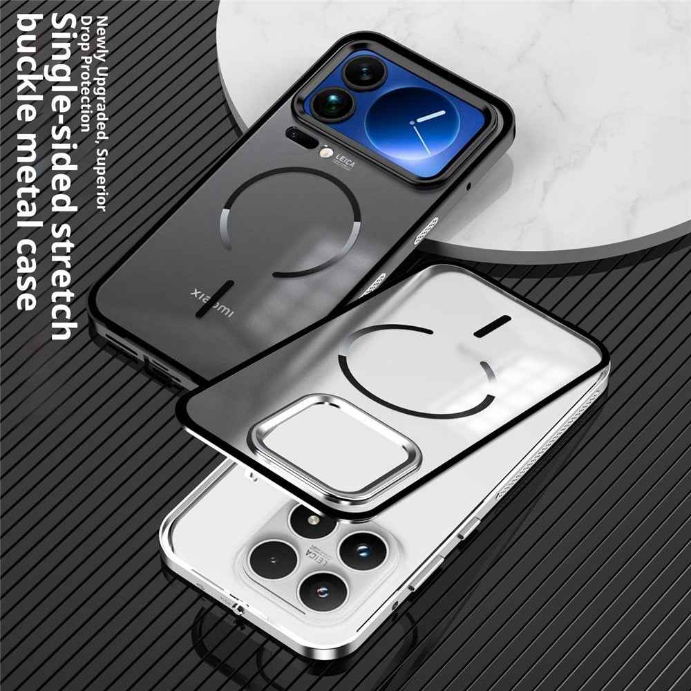 For Xiaomi 17 Pro Magnetic Case Aluminium Alloy PC Matte Phone Cover Pop-Up Snap Lock - Silver