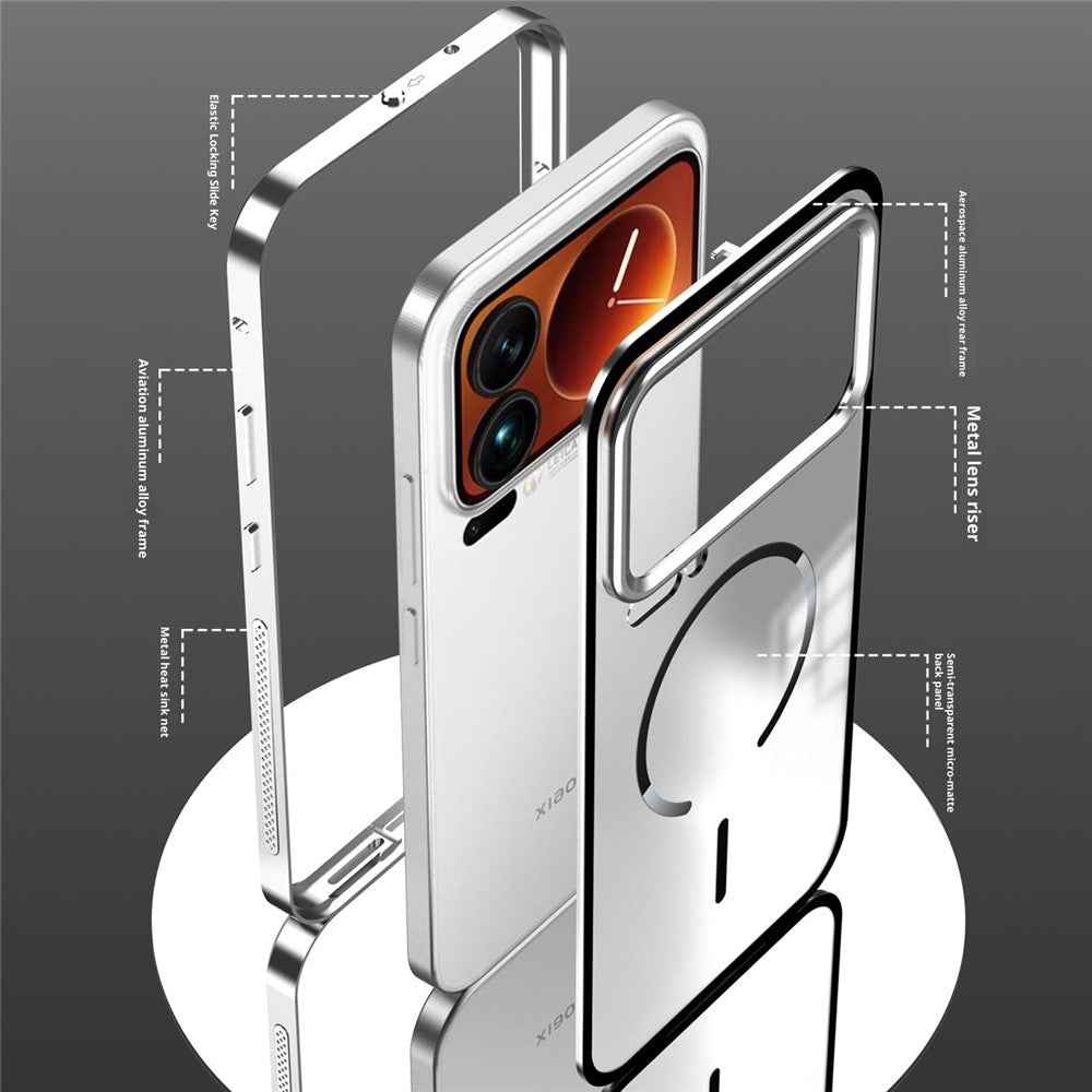 For Xiaomi 17 Pro Magnetic Case Aluminium Alloy PC Matte Phone Cover Pop-Up Snap Lock - Silver