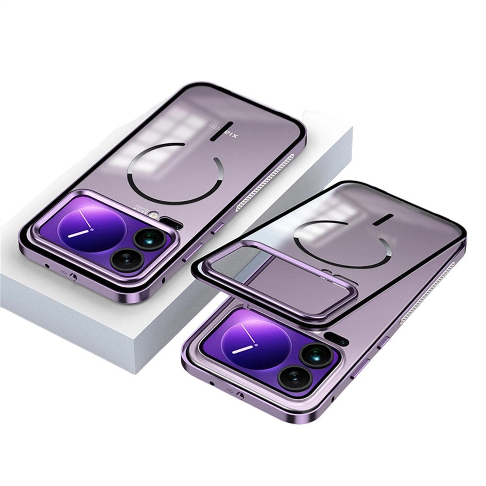 For Xiaomi 17 Pro Max Case Magnetic Case Aluminium Alloy PC Matte Phone Cover Pop-Up Snap Lock - Purple