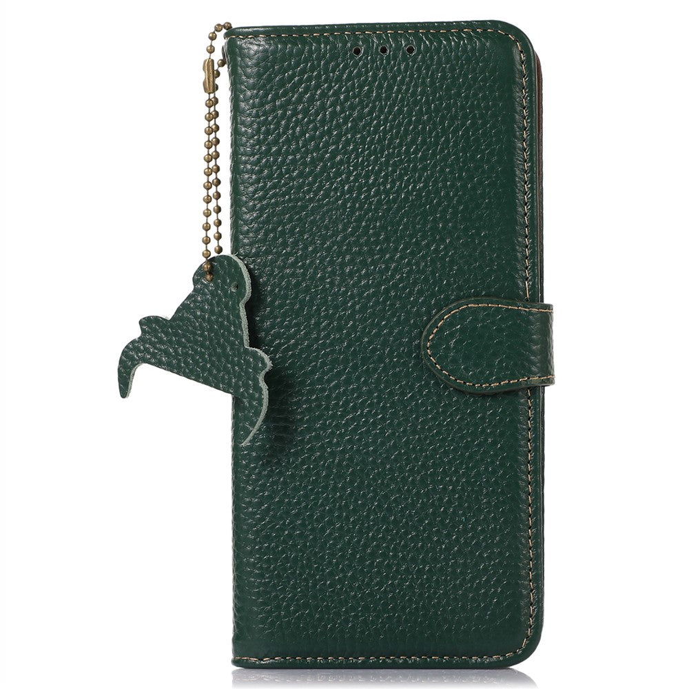 For Xiaomi Redmi Note 15 Pro 5G (Global) Case RFID Blocking Genuine Cow Leather Phone Cover Litchi Texture - Green