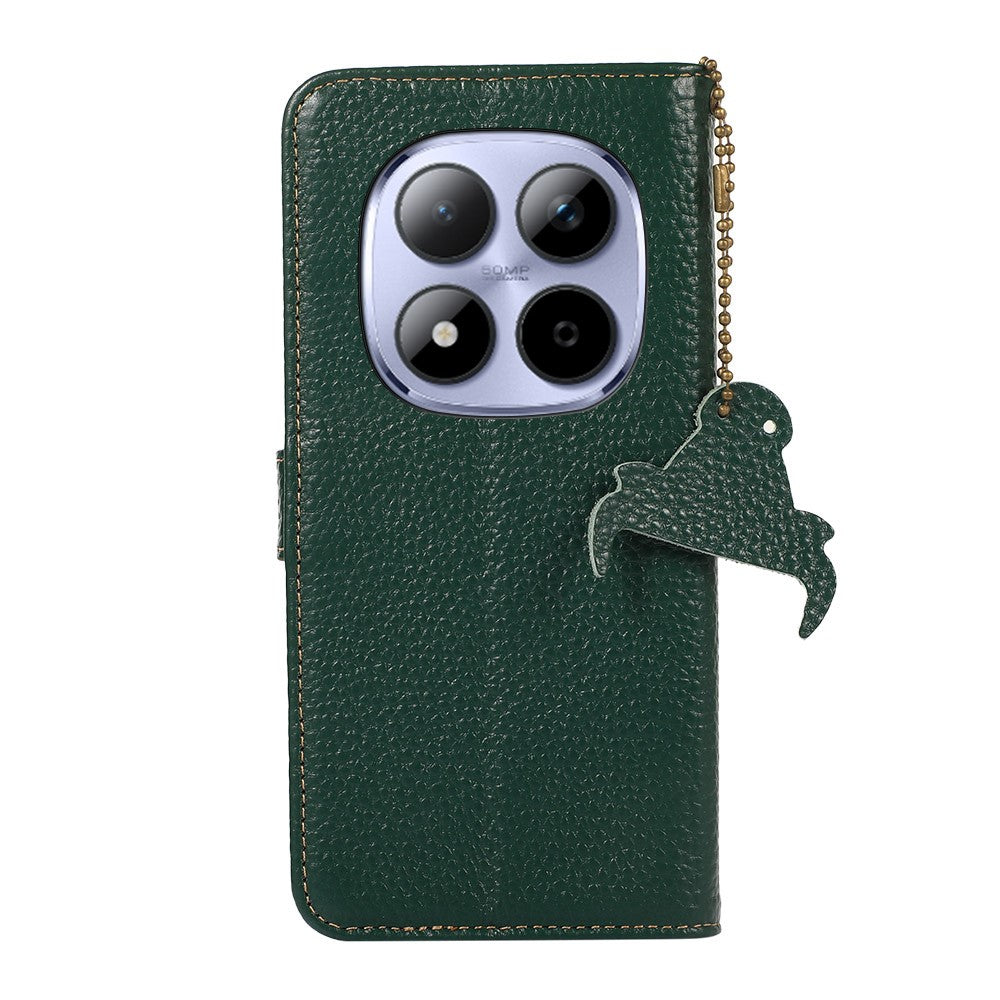 For Xiaomi Redmi Note 15 Pro 5G (Global) Case RFID Blocking Genuine Cow Leather Phone Cover Litchi Texture - Green