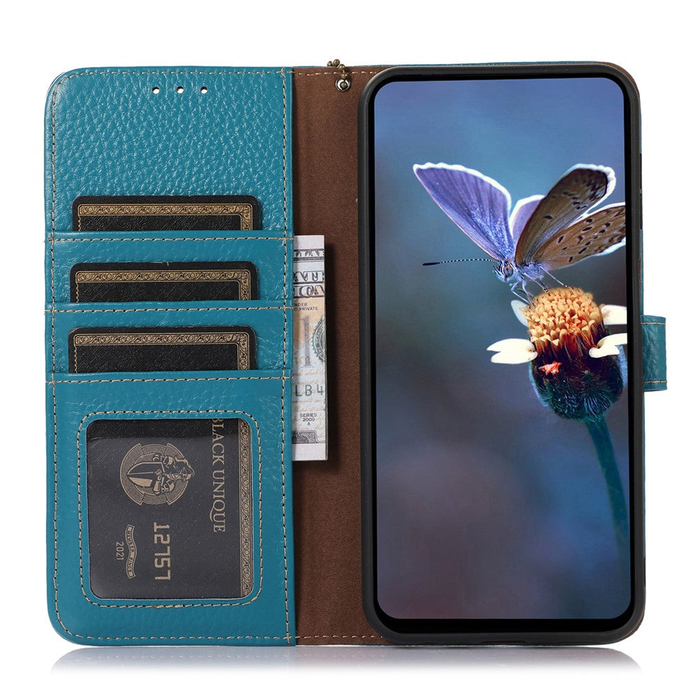 For Xiaomi Redmi Note 15 Pro 5G (Global) Case RFID Blocking Genuine Cow Leather Phone Cover Litchi Texture - Blue