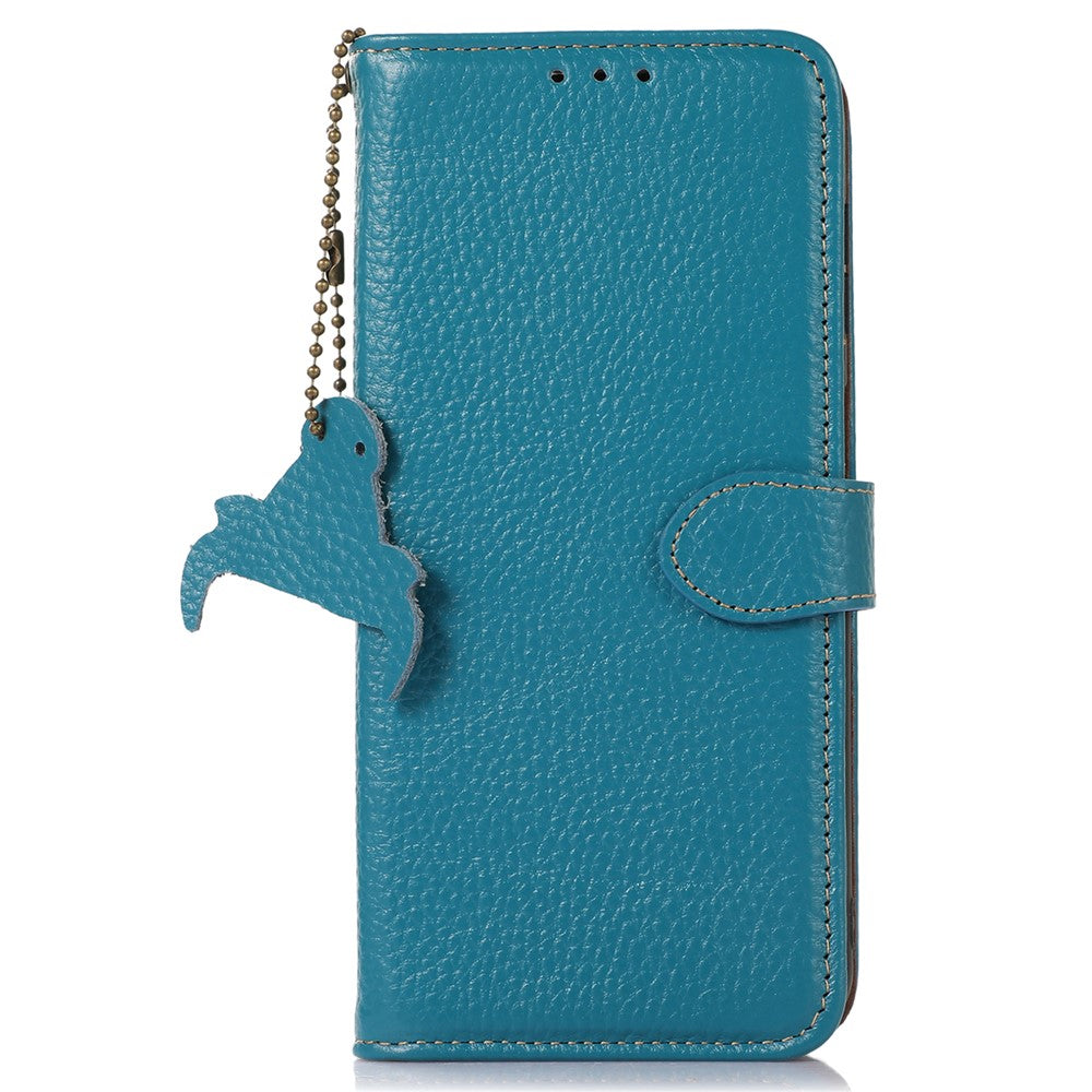 For Xiaomi Redmi Note 15 Pro 5G (Global) Case RFID Blocking Genuine Cow Leather Phone Cover Litchi Texture - Blue