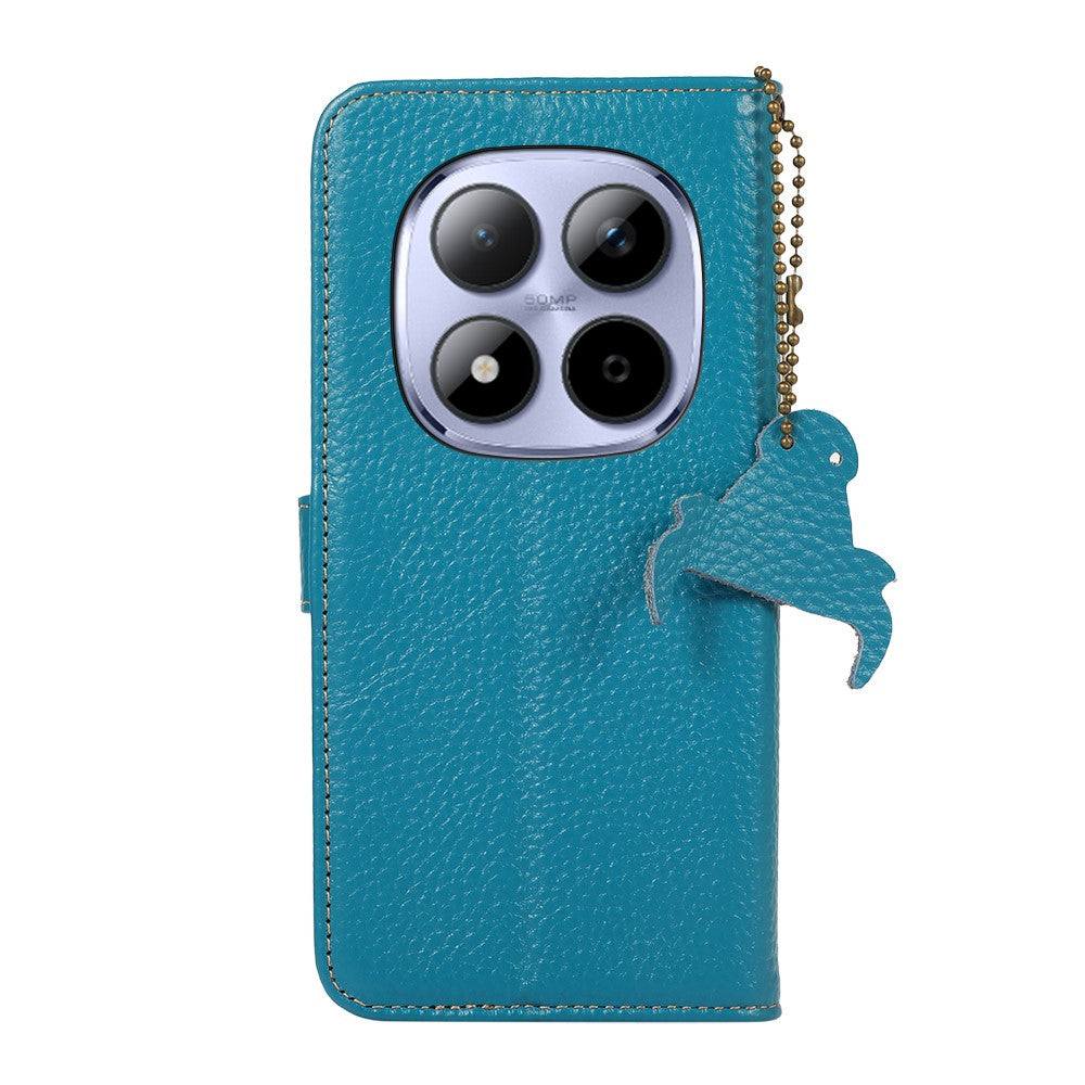 For Xiaomi Redmi Note 15 Pro 5G (Global) Case RFID Blocking Genuine Cow Leather Phone Cover Litchi Texture - Blue
