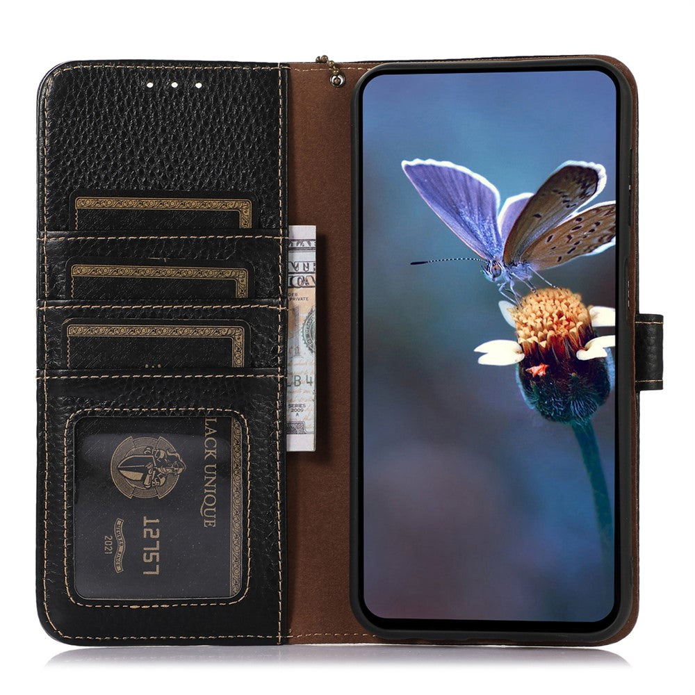 For Xiaomi Redmi Note 15 Pro 5G (Global) Case RFID Blocking Genuine Cow Leather Phone Cover Litchi Texture - Black