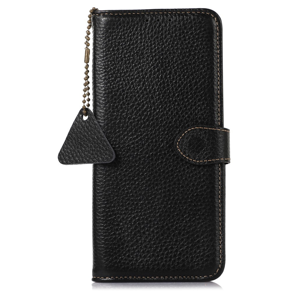 For Xiaomi Redmi Note 15 Pro 5G (Global) Case RFID Blocking Genuine Cow Leather Phone Cover Litchi Texture - Black