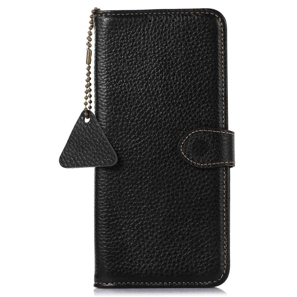 For Xiaomi 17 Pro Case RFID Blocking Genuine Cow Leather Phone Cover Litchi Texture - Black