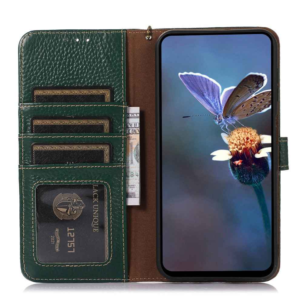 For Xiaomi 17 Pro Case RFID Blocking Genuine Cow Leather Phone Cover Litchi Texture - Green