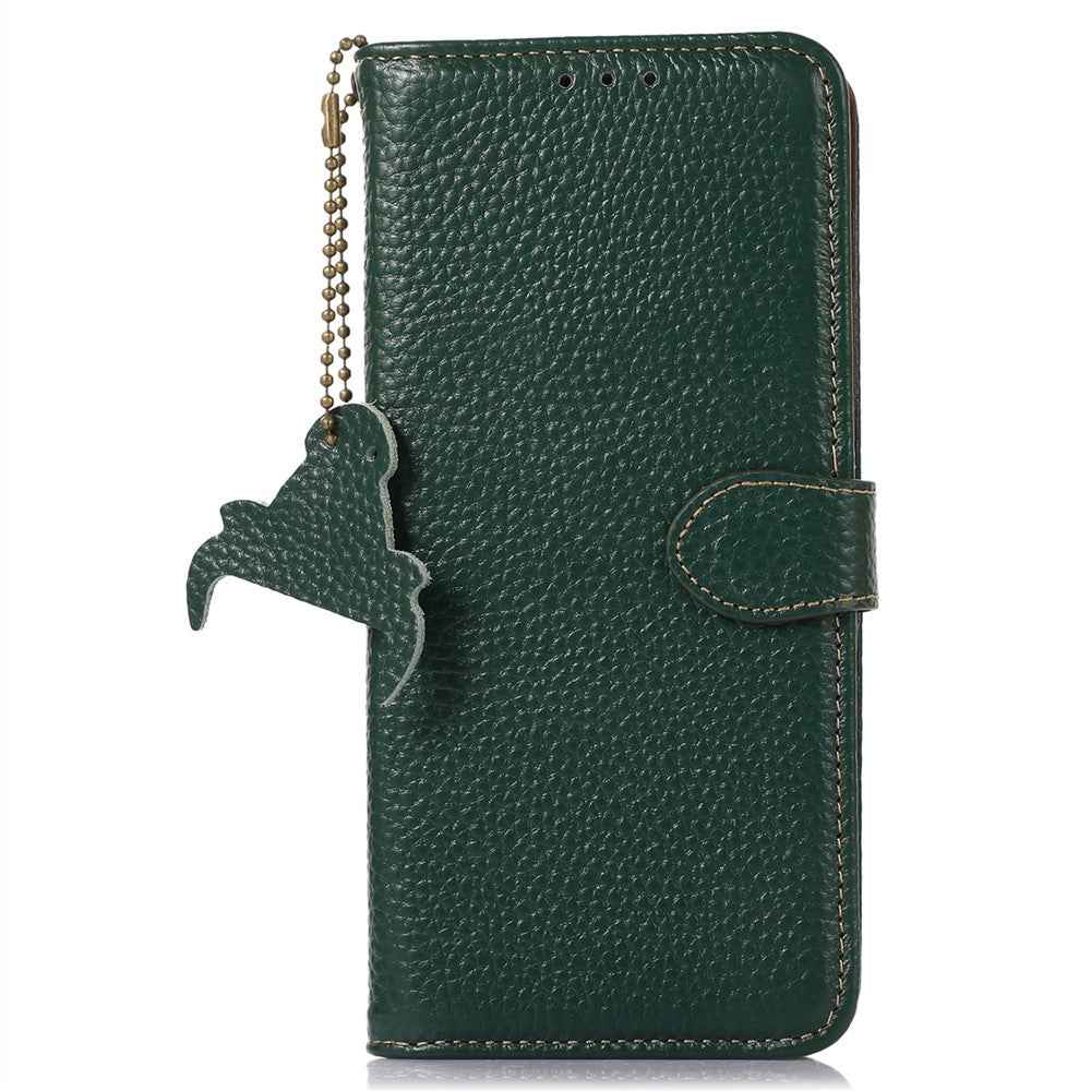 For Xiaomi 17 Pro Case RFID Blocking Genuine Cow Leather Phone Cover Litchi Texture - Green
