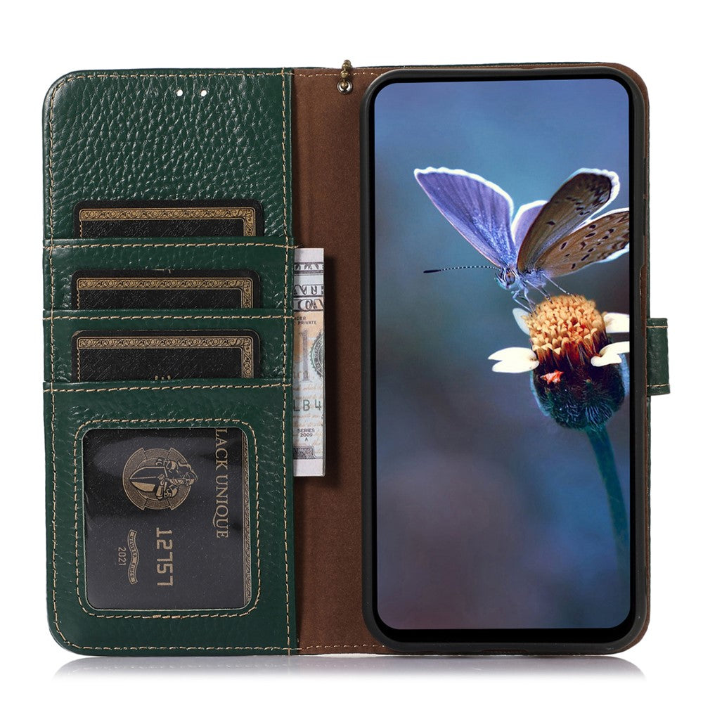 For Xiaomi 17 Pro Max Case RFID Blocking Genuine Cow Leather Phone Cover Litchi Texture - Green