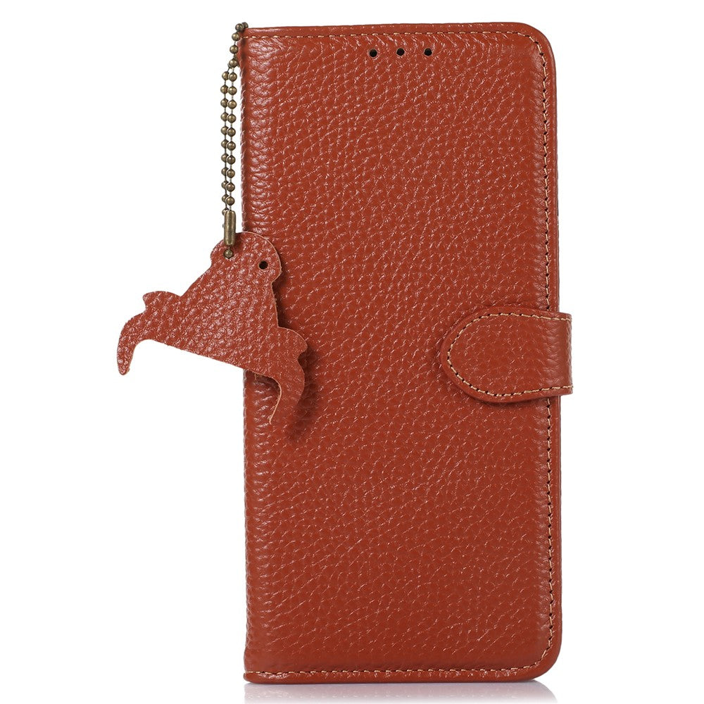 For Xiaomi 17 Pro Max Case RFID Blocking Genuine Cow Leather Phone Cover Litchi Texture - Brown