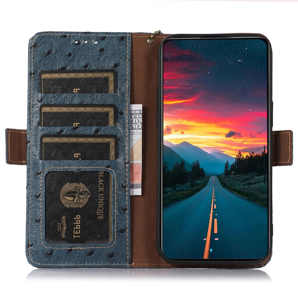 For Xiaomi 17 Pro Max Case RFID Blocking Genuine Cow Leather Phone Case Ostrich Texture - Blue