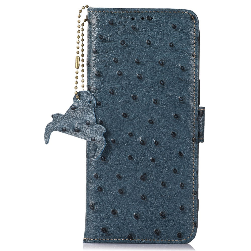 For Xiaomi 17 Pro Max Case RFID Blocking Genuine Cow Leather Phone Case Ostrich Texture - Blue