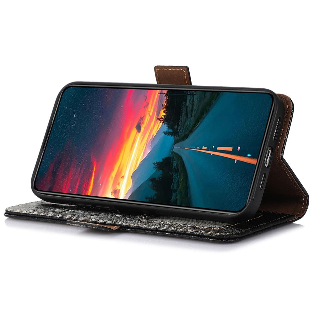 For Xiaomi 17 Pro Max Case RFID Blocking Genuine Cow Leather Phone Case Ostrich Texture - Black