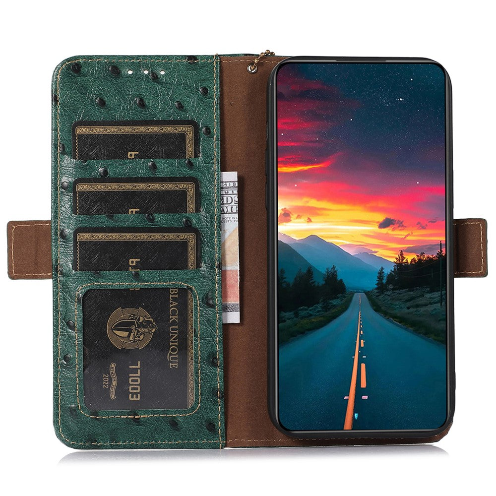 For Xiaomi 17 Pro Max Case RFID Blocking Genuine Cow Leather Phone Case Ostrich Texture - Green