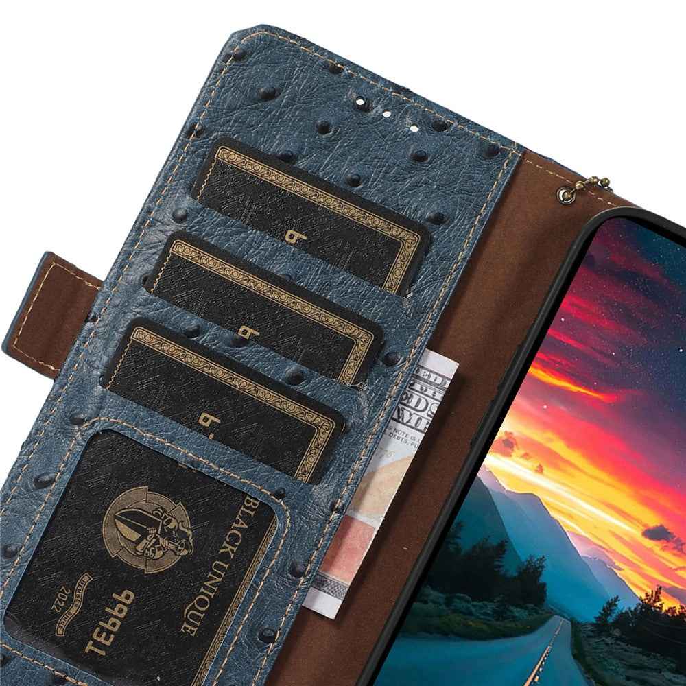 For Xiaomi 17 Pro Case RFID Blocking Genuine Cow Leather Phone Case Ostrich Texture - Blue