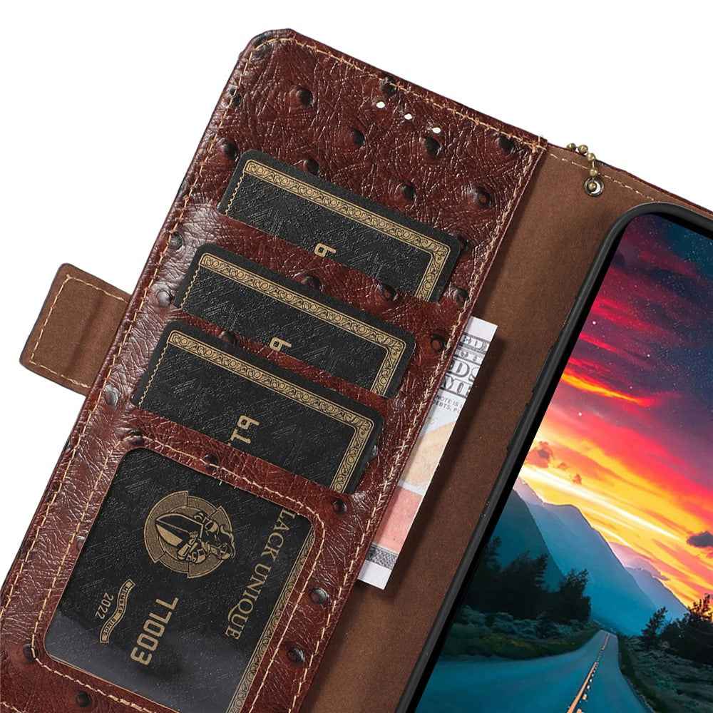 For Xiaomi 17 Pro Case RFID Blocking Genuine Cow Leather Phone Case Ostrich Texture - Coffee