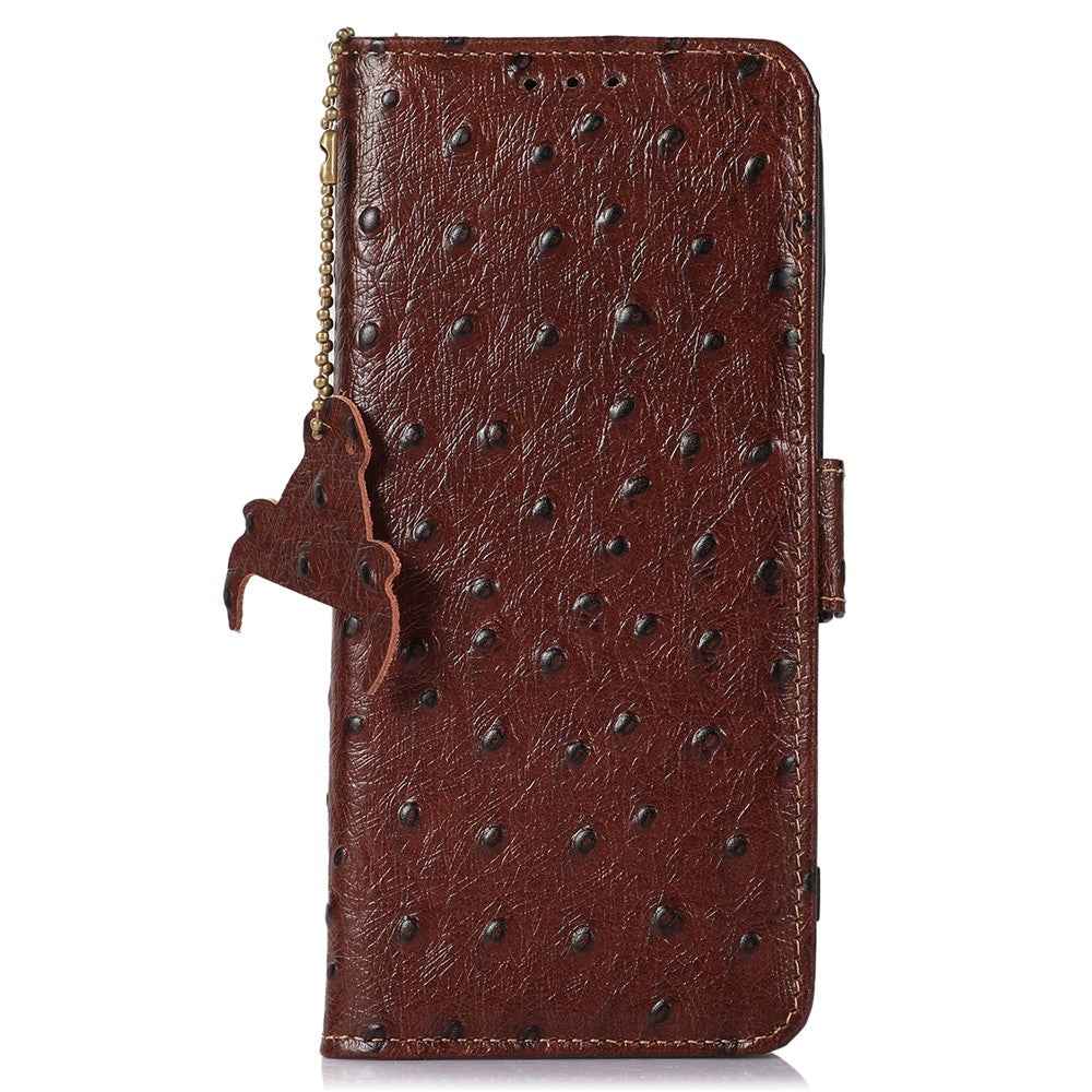 For Xiaomi 17 Pro Case RFID Blocking Genuine Cow Leather Phone Case Ostrich Texture - Coffee