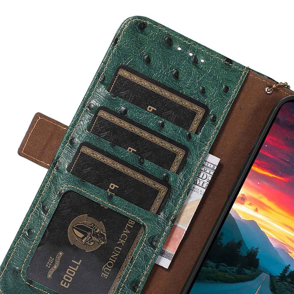 For Xiaomi 17 Pro Case RFID Blocking Genuine Cow Leather Phone Case Ostrich Texture - Green