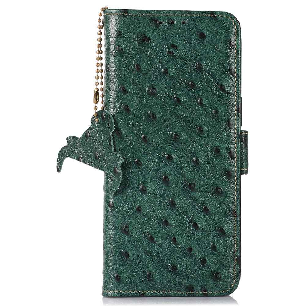 For Xiaomi 17 Pro Case RFID Blocking Genuine Cow Leather Phone Case Ostrich Texture - Green