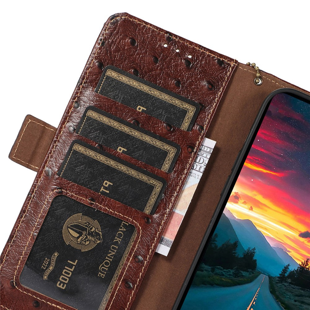 For Xiaomi Redmi Note 15 Pro 5G (Global) Case RFID Blocking Genuine Cow Leather Phone Case Ostrich Texture - Coffee