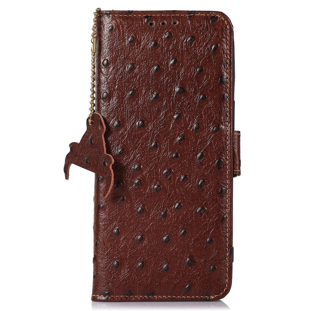 For Xiaomi Redmi Note 15 Pro 5G (Global) Case RFID Blocking Genuine Cow Leather Phone Case Ostrich Texture - Coffee