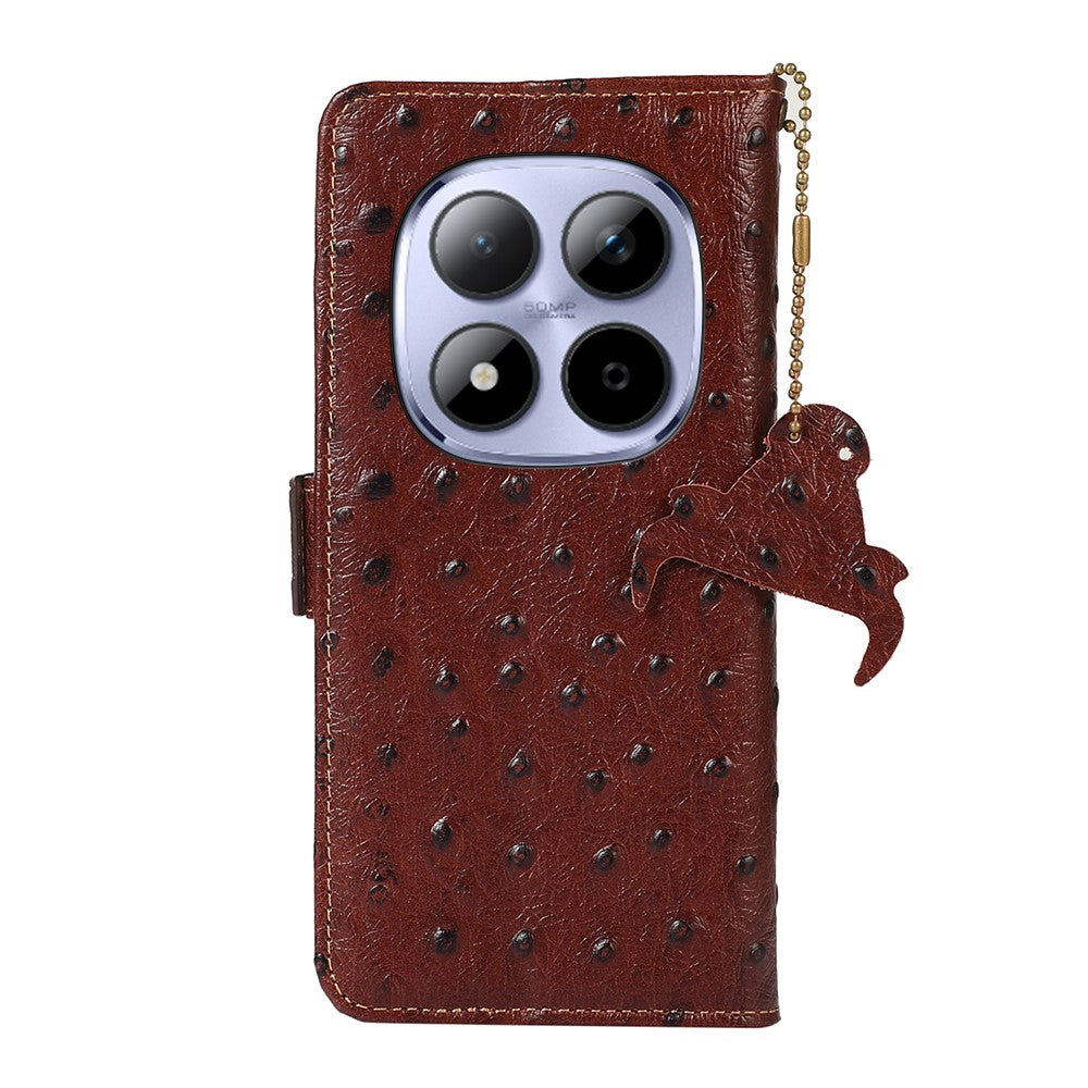 For Xiaomi Redmi Note 15 Pro 5G (Global) Case RFID Blocking Genuine Cow Leather Phone Case Ostrich Texture - Coffee