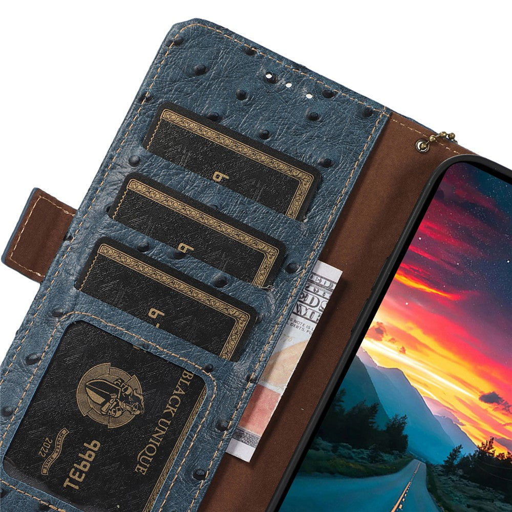 For Xiaomi Redmi Note 15 Pro 5G (Global) Case RFID Blocking Genuine Cow Leather Phone Case Ostrich Texture - Blue