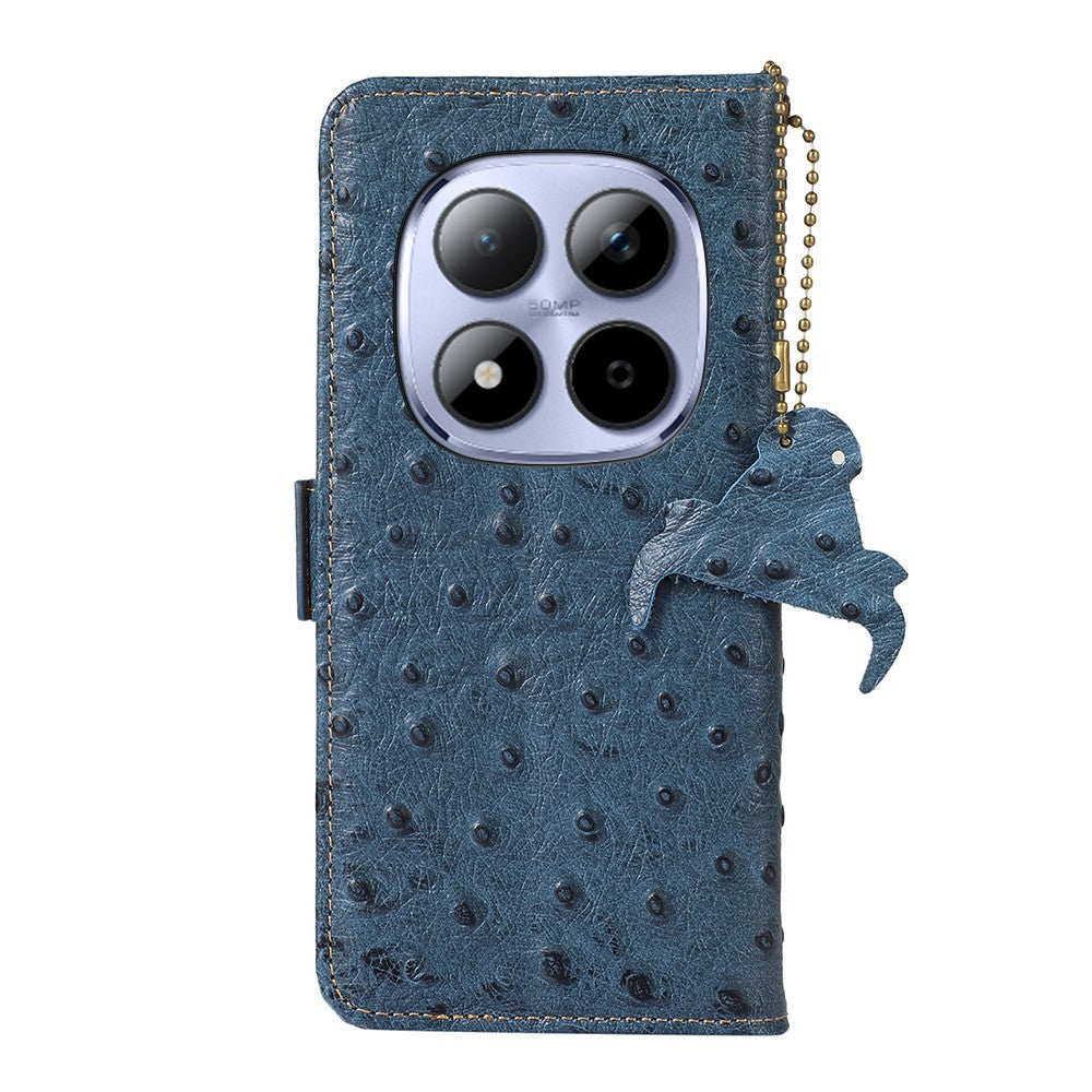 For Xiaomi Redmi Note 15 Pro 5G (Global) Case RFID Blocking Genuine Cow Leather Phone Case Ostrich Texture - Blue