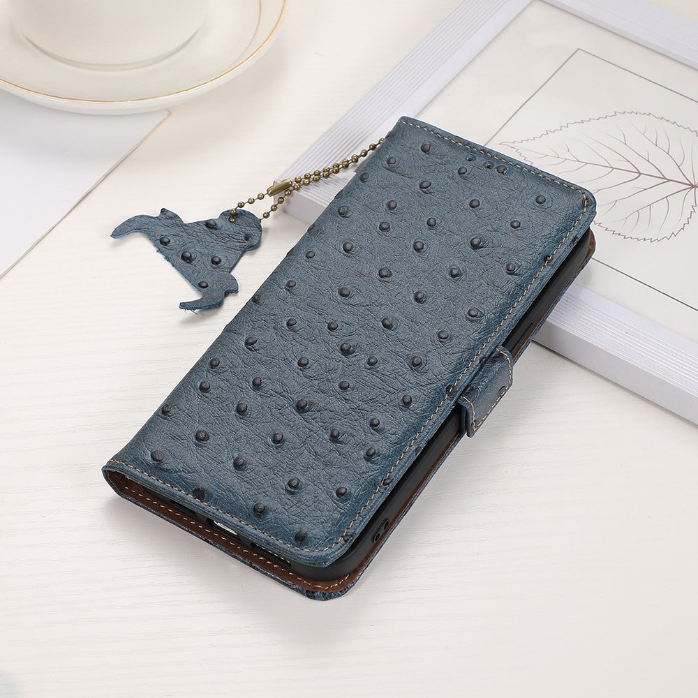 For Xiaomi Redmi Note 15 Pro 5G (Global) Case RFID Blocking Genuine Cow Leather Phone Case Ostrich Texture - Blue