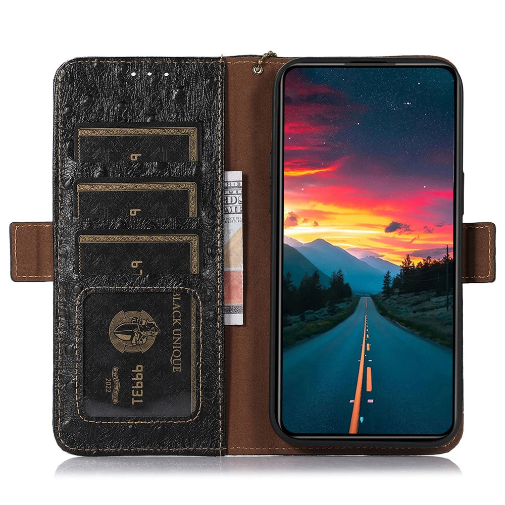 For Xiaomi Redmi Note 15 Pro 5G (Global) Case RFID Blocking Genuine Cow Leather Phone Case Ostrich Texture - Black