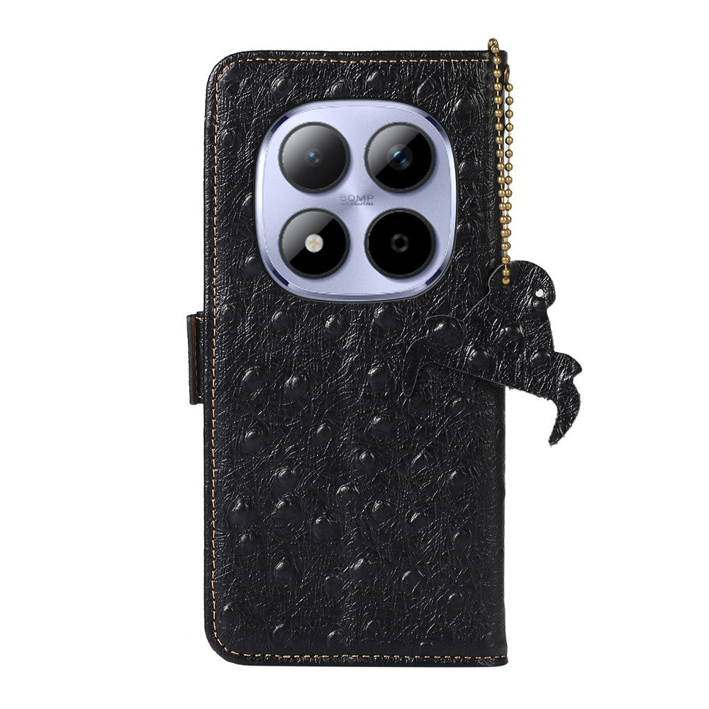 For Xiaomi Redmi Note 15 Pro 5G (Global) Case RFID Blocking Genuine Cow Leather Phone Case Ostrich Texture - Black