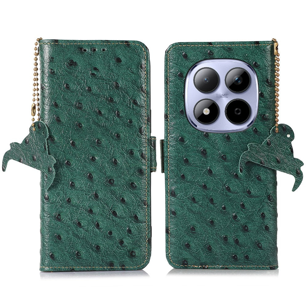 For Xiaomi Redmi Note 15 Pro 5G (Global) Case RFID Blocking Genuine Cow Leather Phone Case Ostrich Texture - Green