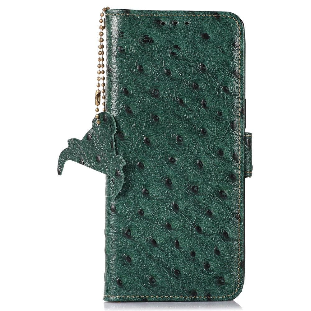 For Xiaomi Redmi Note 15 Pro 5G (Global) Case RFID Blocking Genuine Cow Leather Phone Case Ostrich Texture - Green