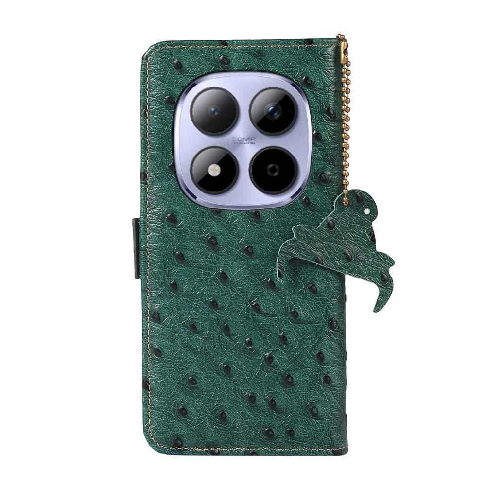 For Xiaomi Redmi Note 15 Pro 5G (Global) Case RFID Blocking Genuine Cow Leather Phone Case Ostrich Texture - Green